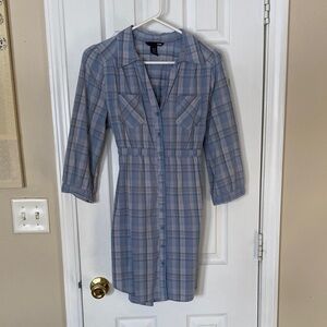 H&M Blue Plaid Shirt Dress
